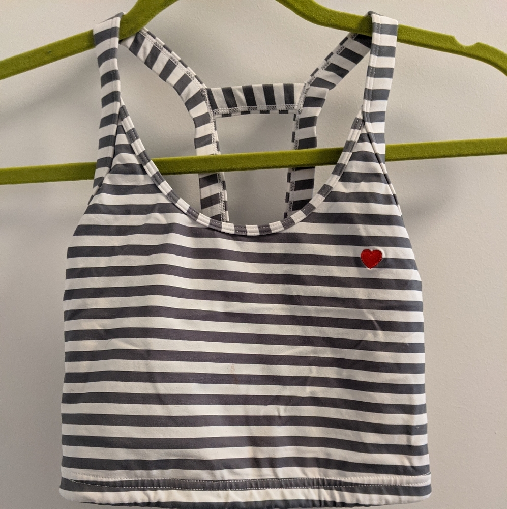 Spiritual Gangster White and Black Striped Heart Sports Bra